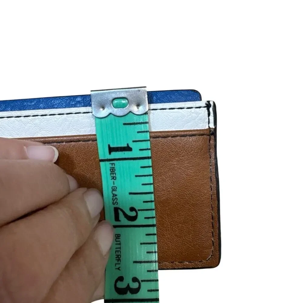 Fossil Leather 4 card Slot WALLET‎ BROWN / White/Blue  classic stitching